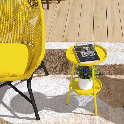Round Garden Table, 2-Tier Small Side Table, Metal Patio Table, Yellow Patio Side Tables at Gallery Canada