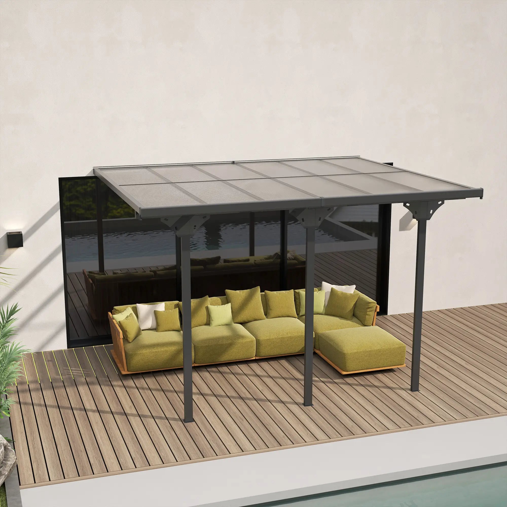 10' x 12' Outdoor Pergola, Polycarbonate Roof, Adjustable Height, Aluminum Frame, Grey Pergolas at Gallery Canada