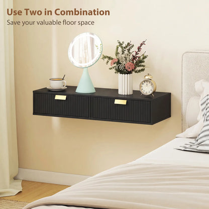 Modern Floating Nightstands, Set of 2, Wall Mounted, Wave Drawer, Black