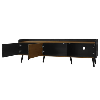 Three Door Stand, Raised Edge, Sturdy Wooden Legs, 63" L x 15.5" W x 19.5" H, Natural, Black TV Stands at Gallery Canada