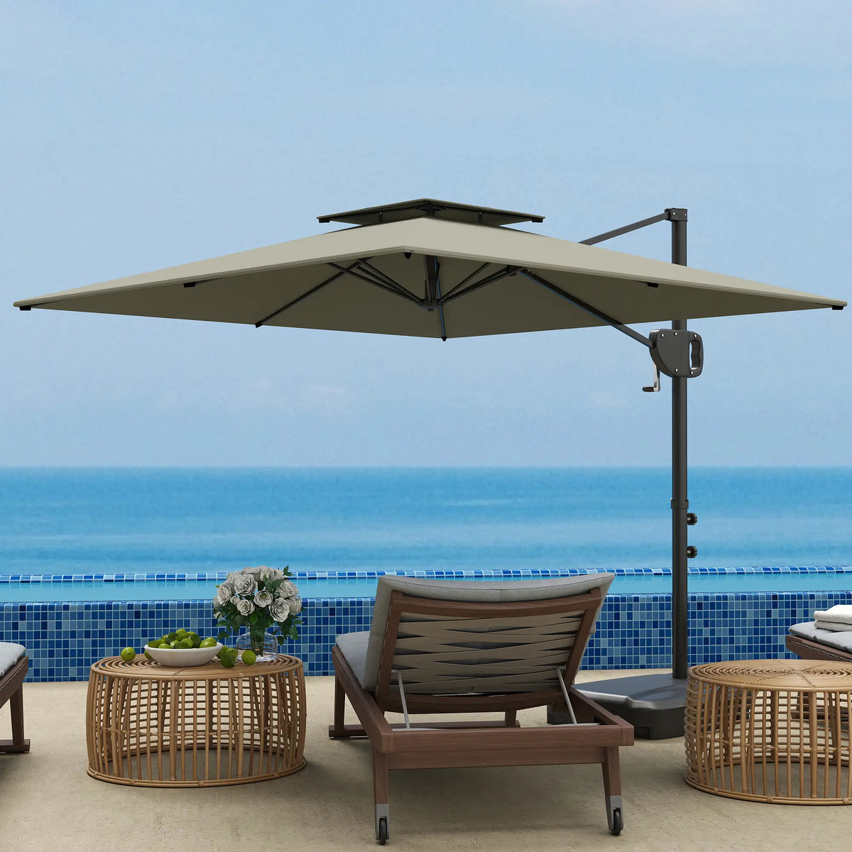 Square Cantilever Patio Umbrella, Double Top Offset, 8' x 9', Light Grey Offset Cantilever Umbrellas at Gallery Canada