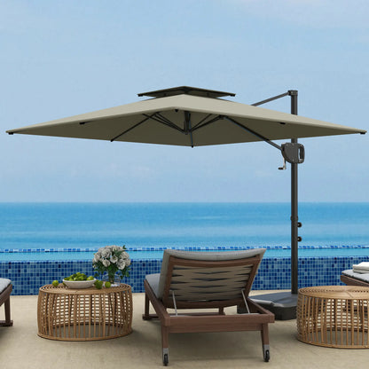 Square Cantilever Patio Umbrella, Double Top Offset, 8' x 9', Light Grey Offset Cantilever Umbrellas at Gallery Canada