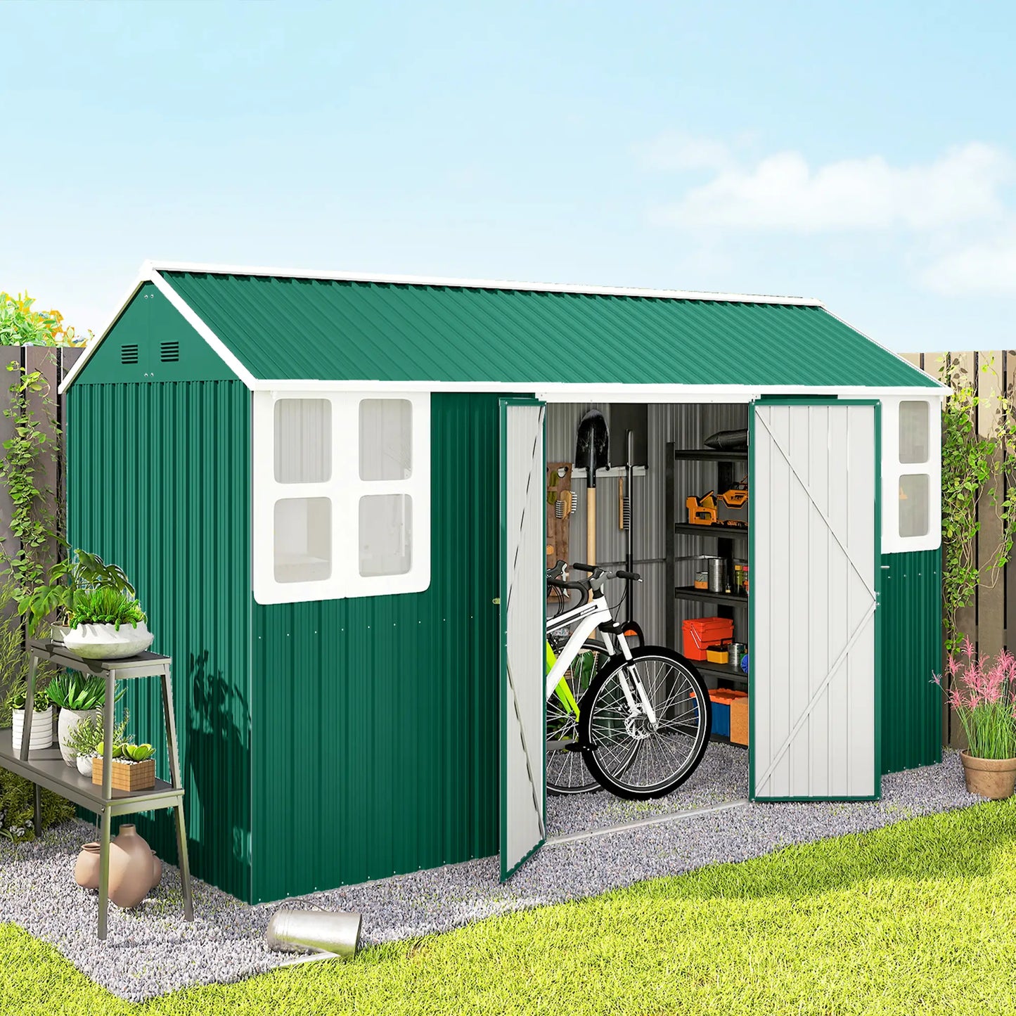 12' x 5.5' Metal Storage Shed, Outdoor Tool House, Green Sheds at Gallery Canada