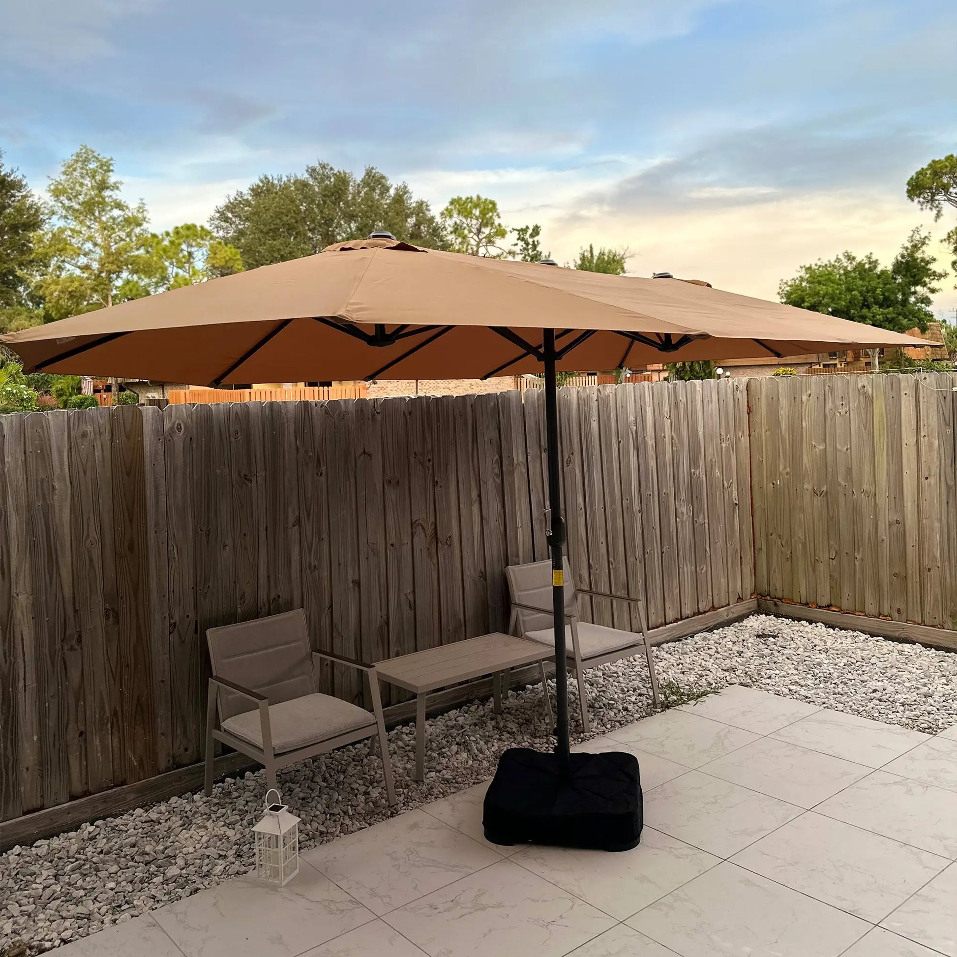 15' Outdoor Patio Umbrella, Twin Canopy, Lift Crank, Brown Sun Umbrellas at Gallery Canada