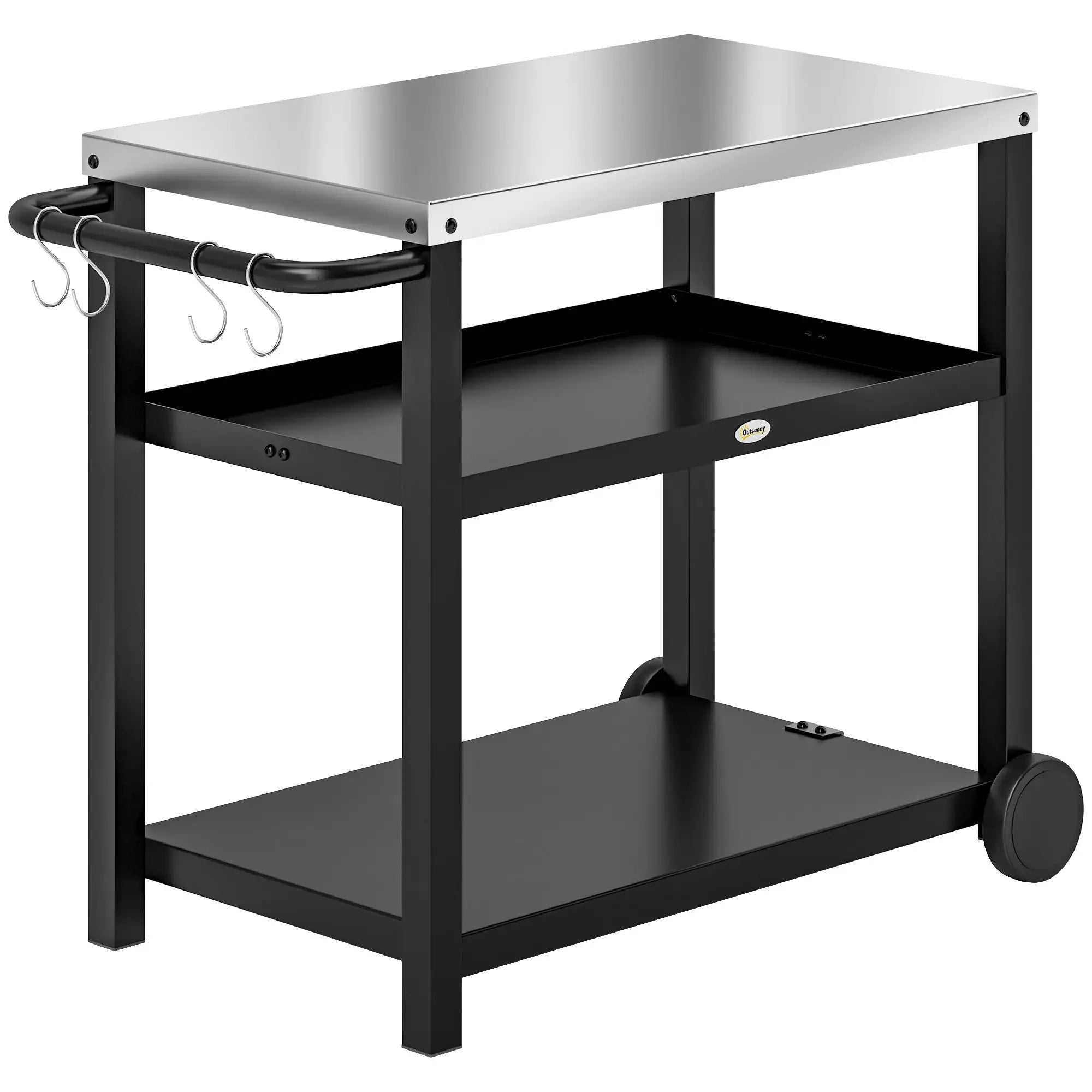 3-Shelf Outdoor Grill Cart, Stainless Steel Top, Movable BBQ Table, Charcoal Grey Outdoor Grill Carts Charcoal Grey, Silver at Gallery Canada