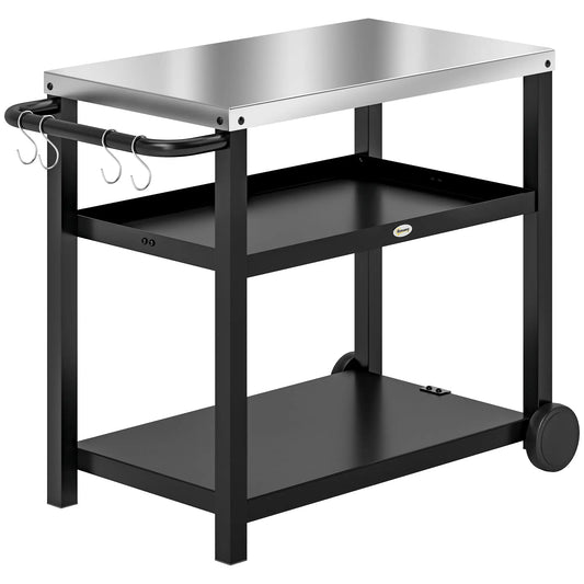 3-Shelf Outdoor Grill Cart, Stainless Steel Top, Movable BBQ Table, Charcoal Grey Outdoor Grill Carts Charcoal Grey, Silver at Gallery Canada