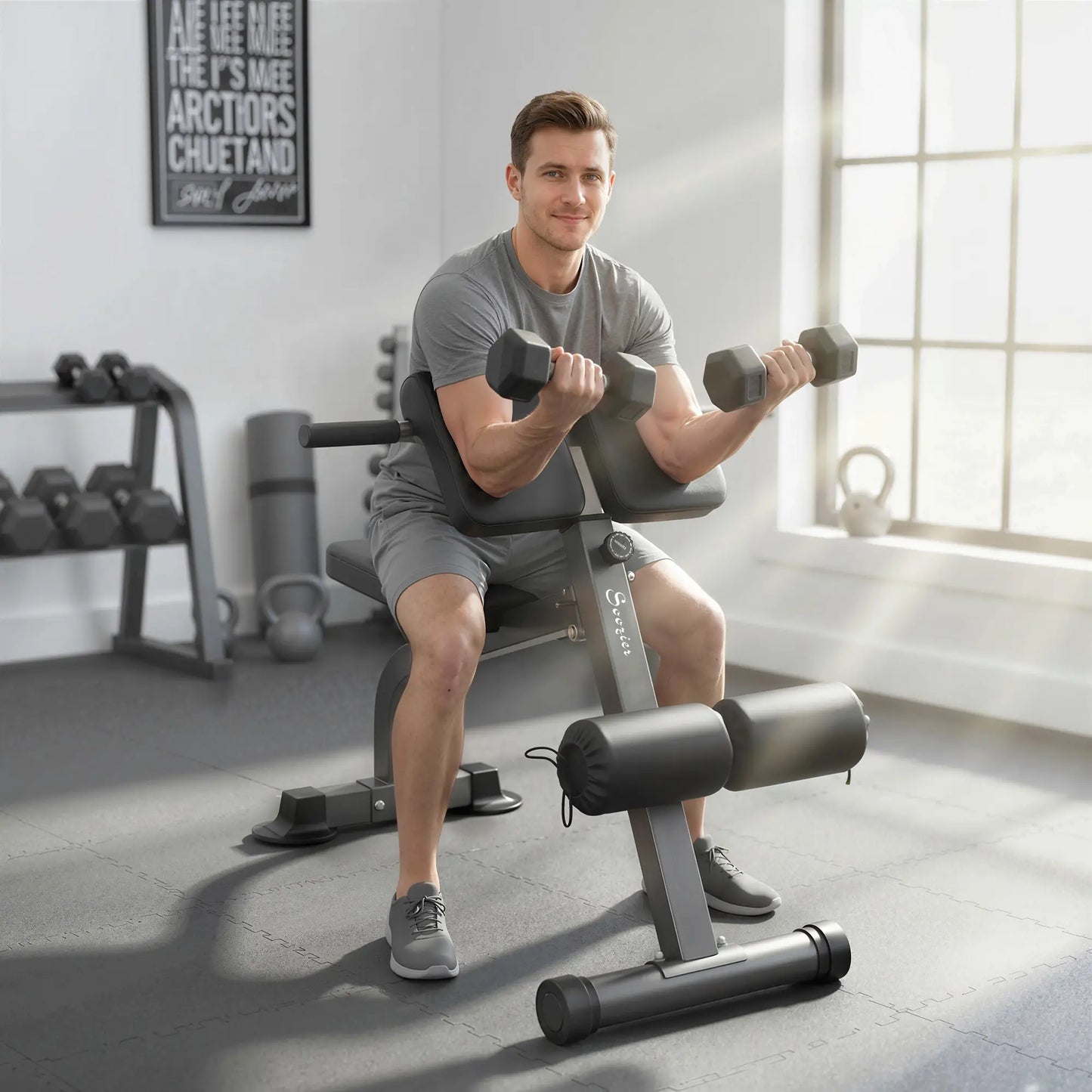 Hyperextension Bench, Height Adjustable, 38" x 26.8" x 27.2-43.3", Silver Tone Strength Training Equipment at Gallery Canada