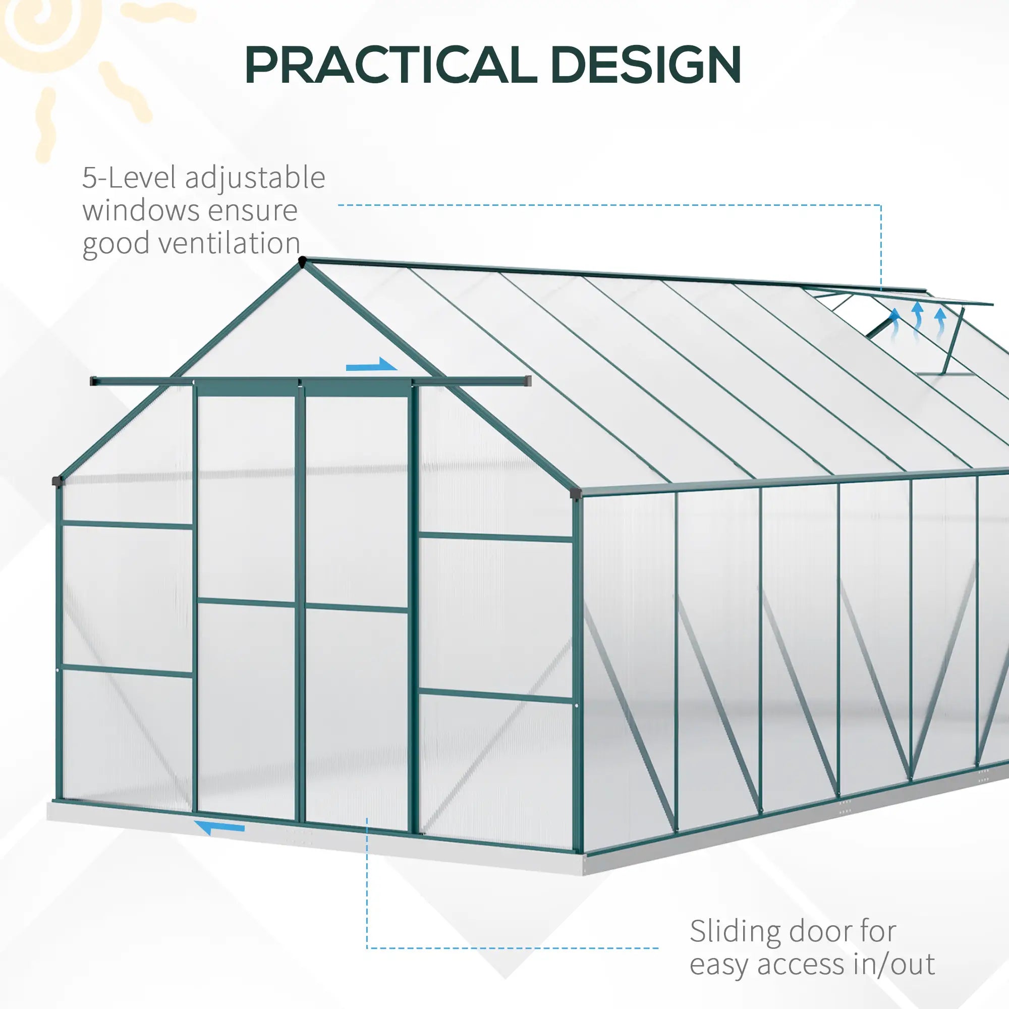 16' x 8' Aluminum Polycarbonate Greenhouse, Walk-In, Adjustable Roof Vent, Green Walk In Greenhouses at Gallery Canada