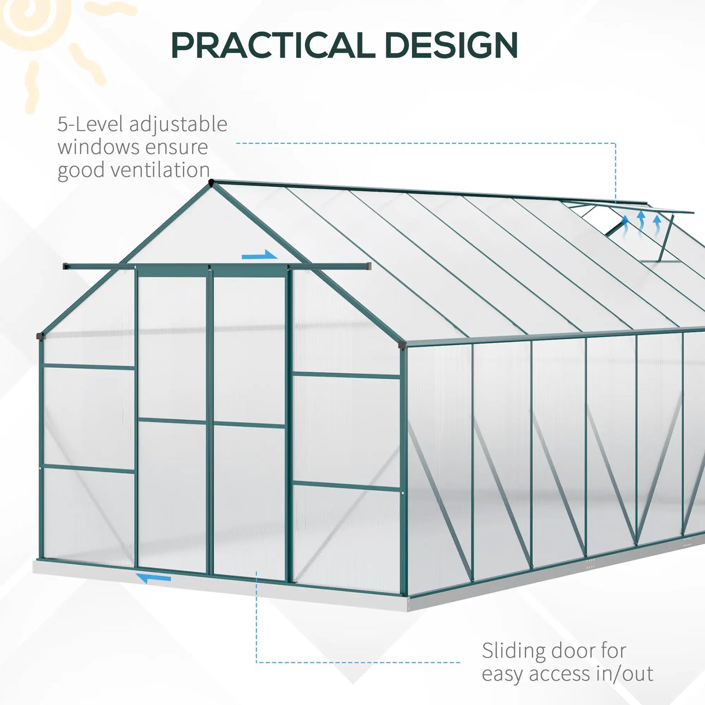 16' x 8' Aluminum Polycarbonate Greenhouse, Walk-In, Adjustable Roof Vent, Green Walk In Greenhouses at Gallery Canada