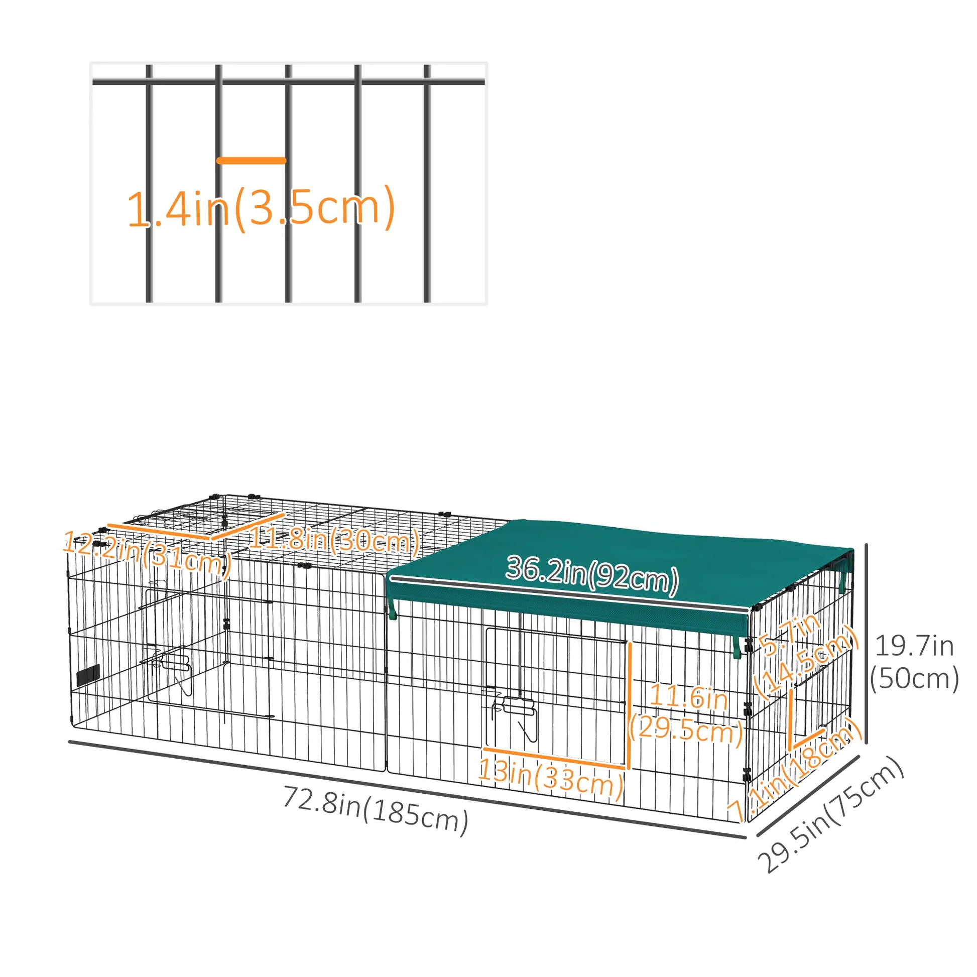 Small Animal Cage With Roof, Indoor Outdoor Use, 73" x 30" x 20", Green Houses & Habitats at Gallery Canada