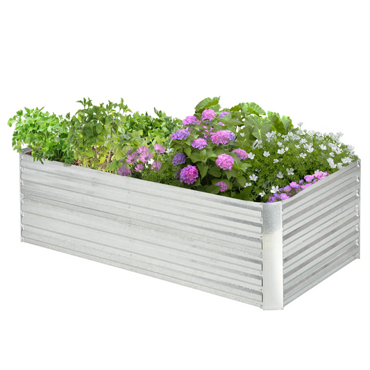 Galvanized Raised Garden Bed, Steel Outdoor Planter, 71'' x 35'' x 23'', Silver Galvanized Planter Boxes Silver at Gallery Canada