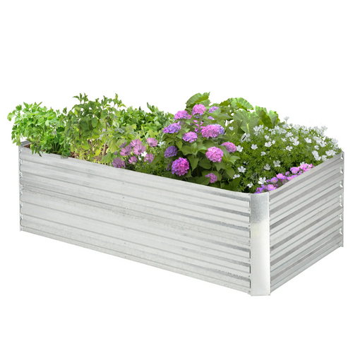 Galvanized Raised Garden Bed, Steel Outdoor Planter, 71'' x 35'' x 23'', Silver