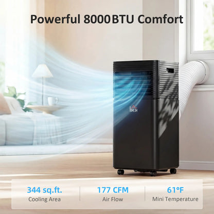 8000 BTU Portable Air Conditioner, Fan, Dehumidifier, Remote, 24H Timer, Black Air Conditioner at Gallery Canada