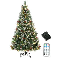 6ft Flocked Prelit Christmas Tree Spruce, Dual Colour, Remote