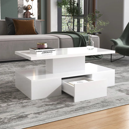High-Gloss Coffee Table, Hidden Drawer, 39.5" L x 19.5" W x 15.5" H, White Coffee Tables at Gallery Canada