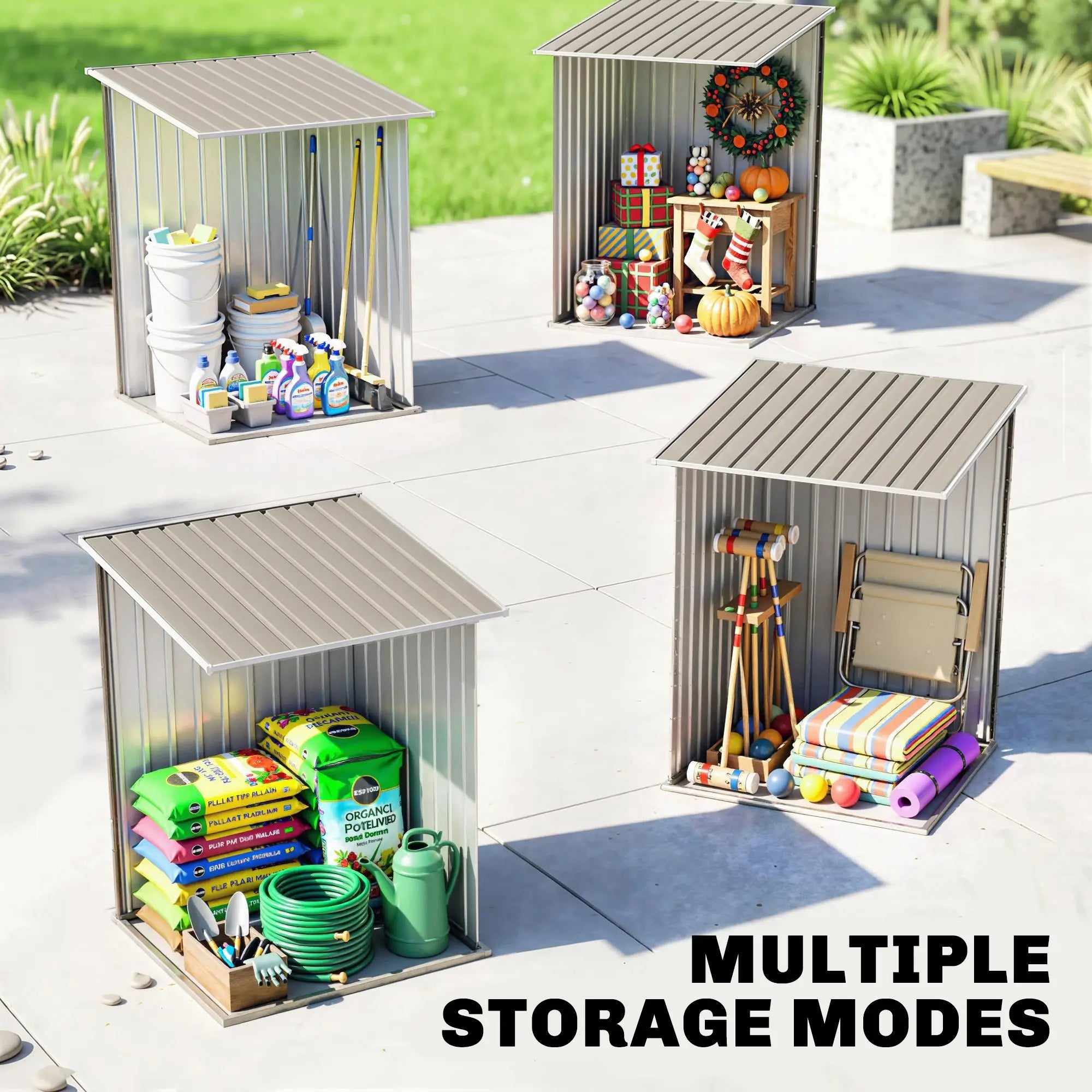 3.3' x 3.4' Outdoor Storage Shed, Galvanized Steel, Lockable Door, Brown and White Sheds at Gallery Canada