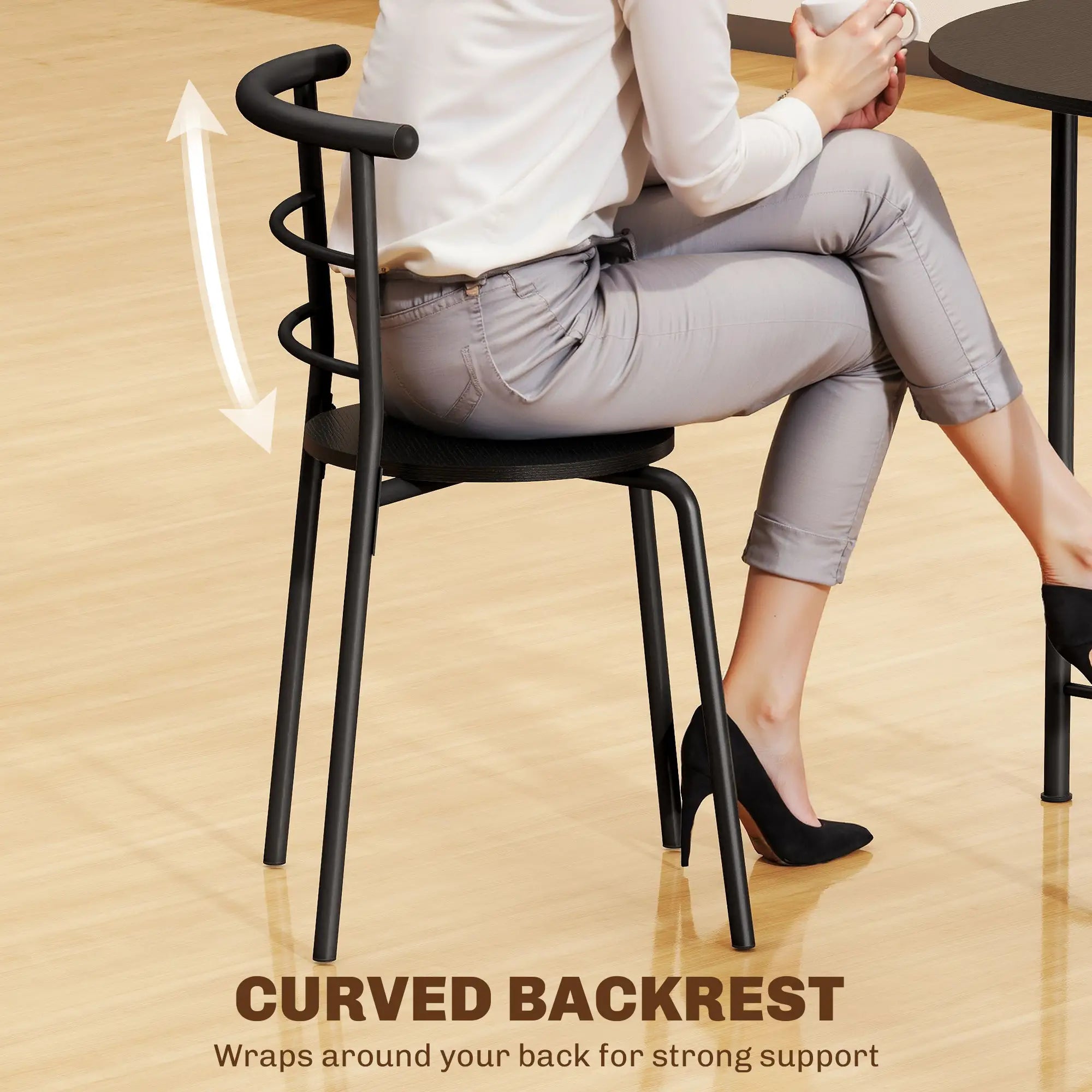 5 Piece Dining Table Set, Round for 4, Metal Frame, Black Wood Grain, Black Dining Table Sets at Gallery Canada