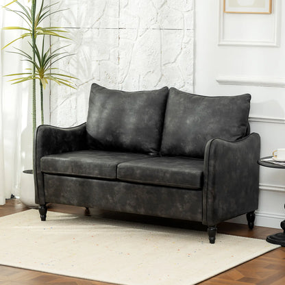 55" Loveseat Sofa, 2 Seater with Wood Legs, PU Leather, Grey 2-Seater Sofas at Gallery Canada