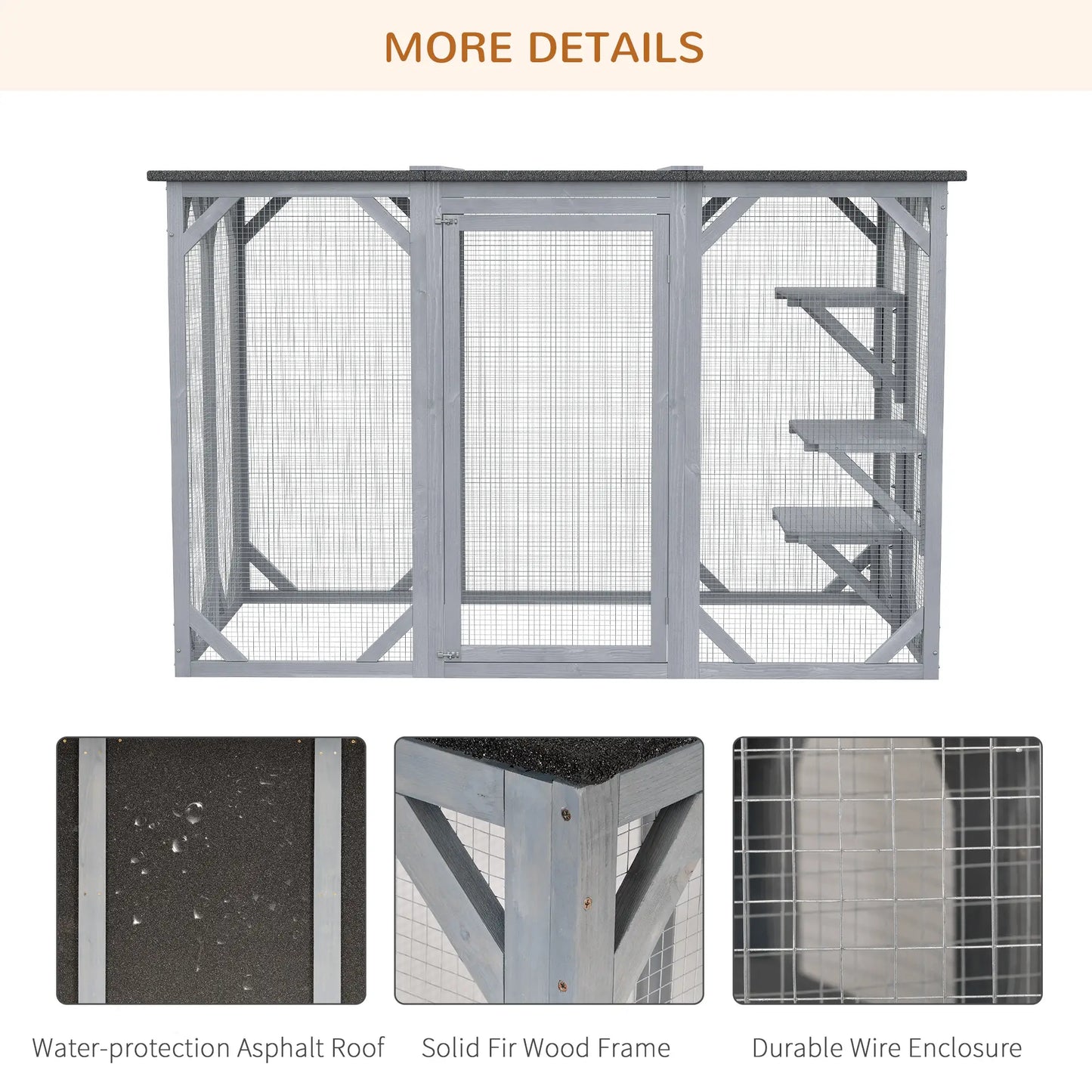 44.1" H Cat Cage, Indoor Outdoor Wooden Pet House, Small Animal Hutch, Grey Outdoor Cat Enclosures at Gallery Canada