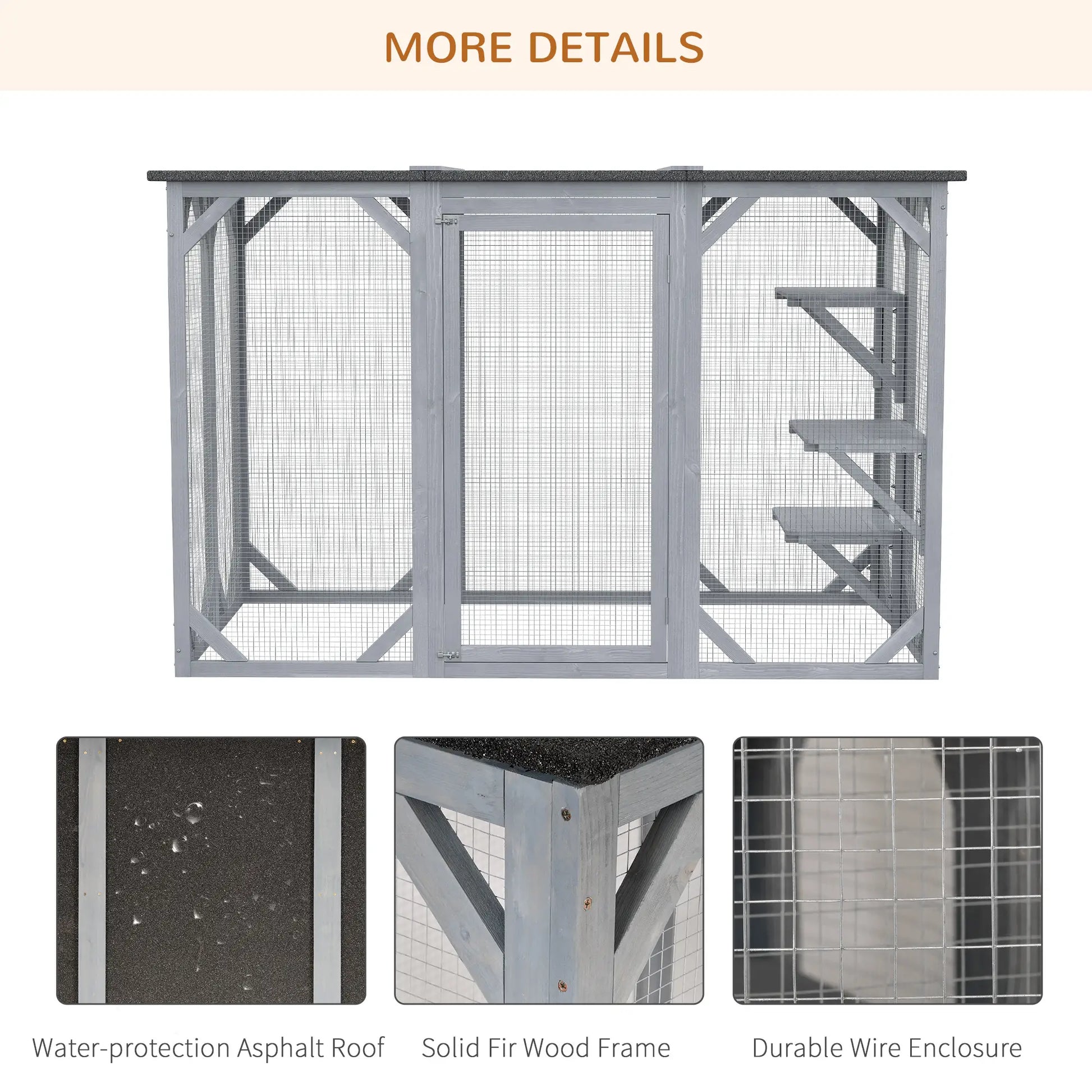 44.1" H Cat Cage, Indoor Outdoor Wooden Pet House, Small Animal Hutch, Grey Outdoor Cat Enclosures at Gallery Canada