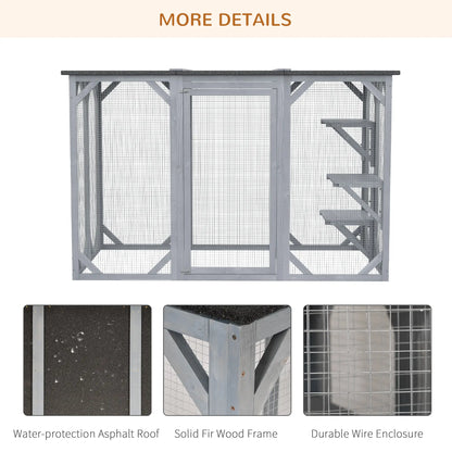 44.1" H Cat Cage, Indoor Outdoor Wooden Pet House, Small Animal Hutch, Grey Outdoor Cat Enclosures at Gallery Canada