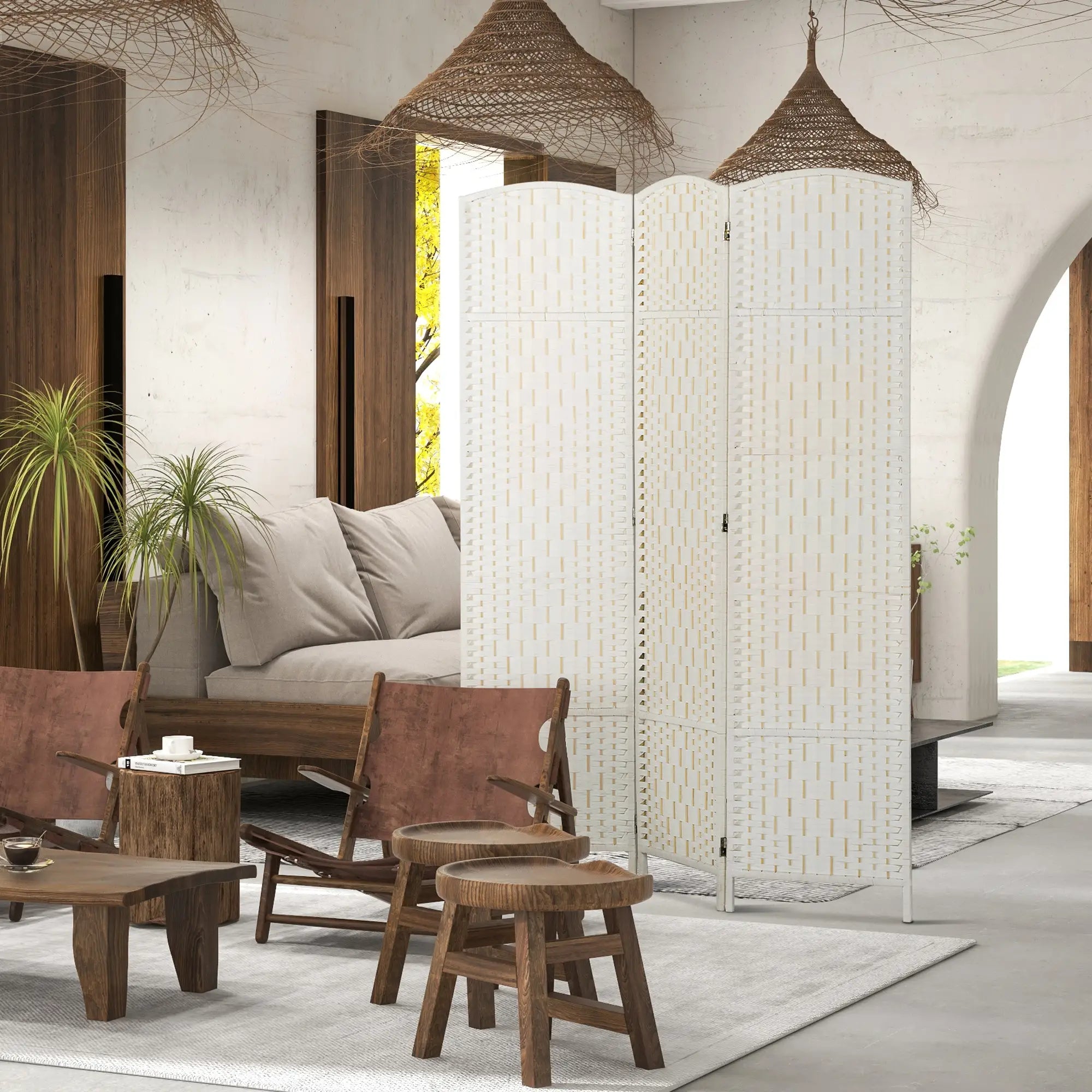 6ft Folding Room Divider, 3 Panel Wooden Partition, White Room Dividers at Gallery Canada