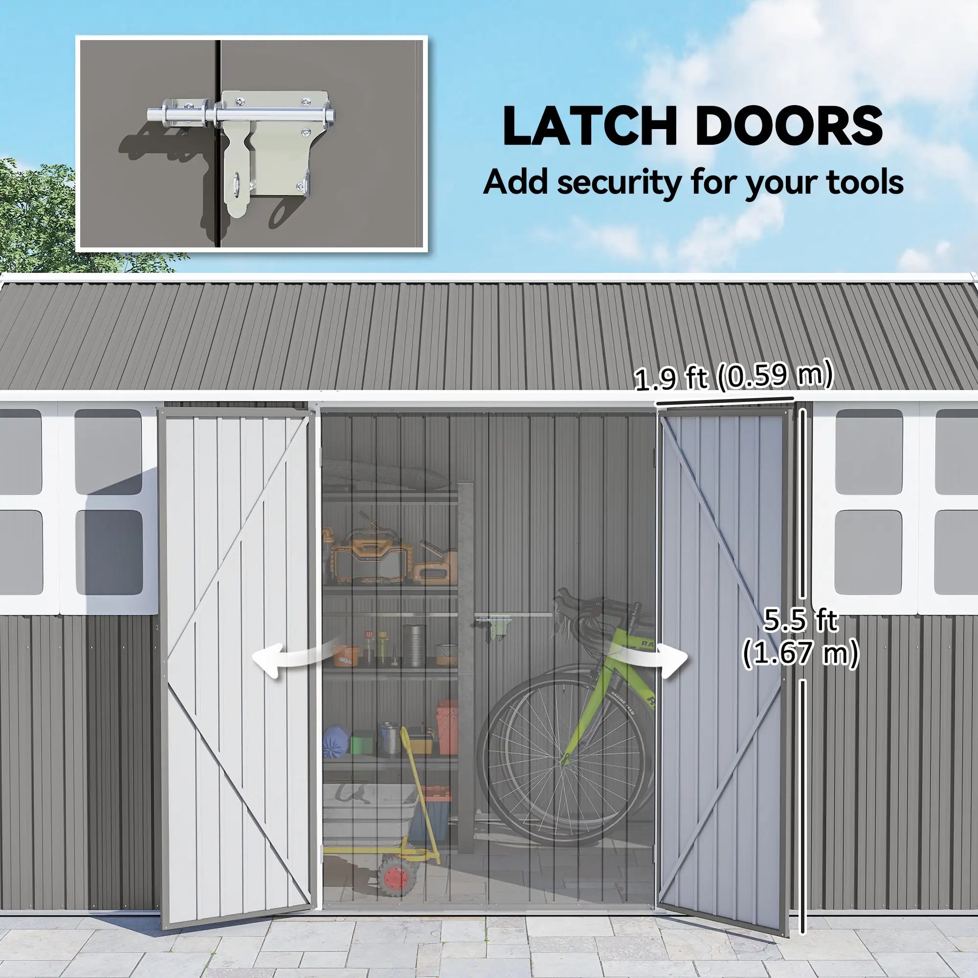 12' x 5.5' Metal Garden Storage Shed, Lockable Door, Light Grey Sheds at Gallery Canada