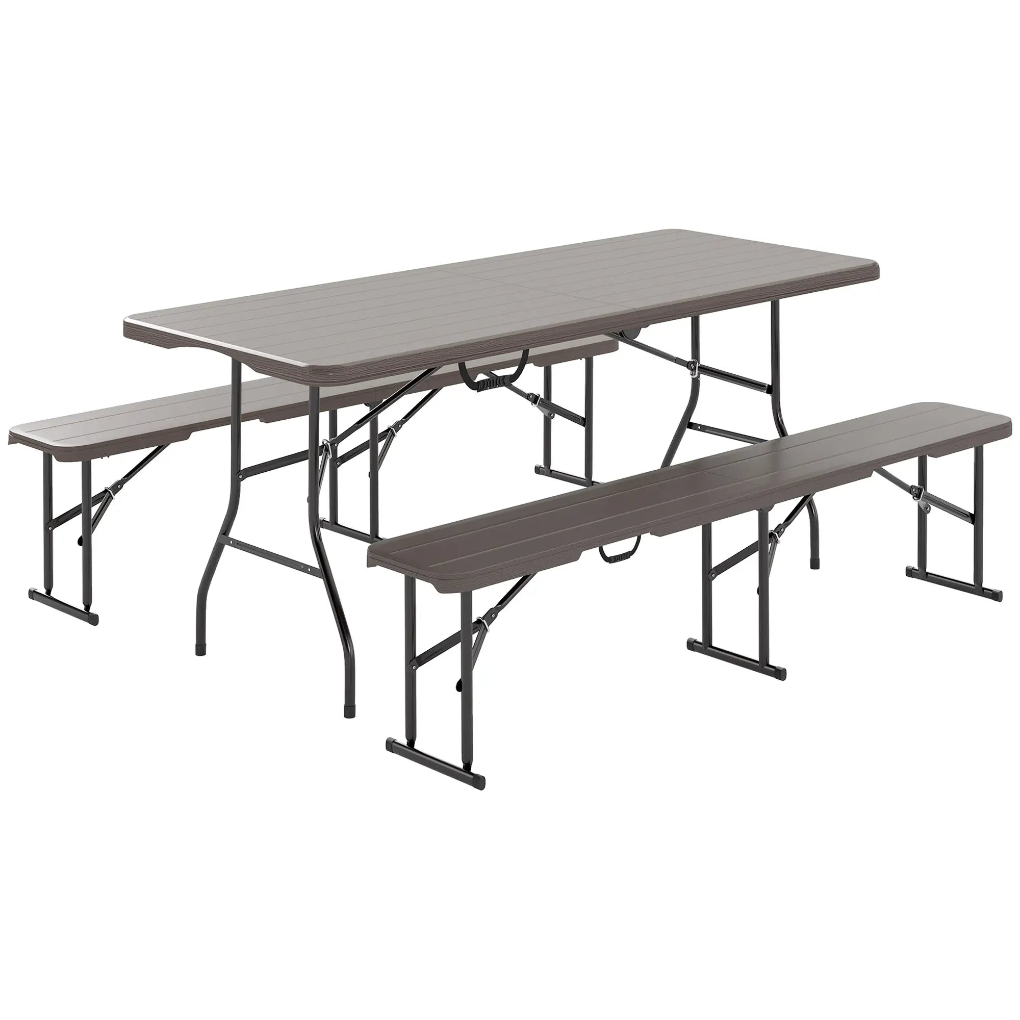6FT 3PCS Faux Rattan Camping Table Bench Set, Brown Picnic Tables & Camping Chairs at Gallery Canada