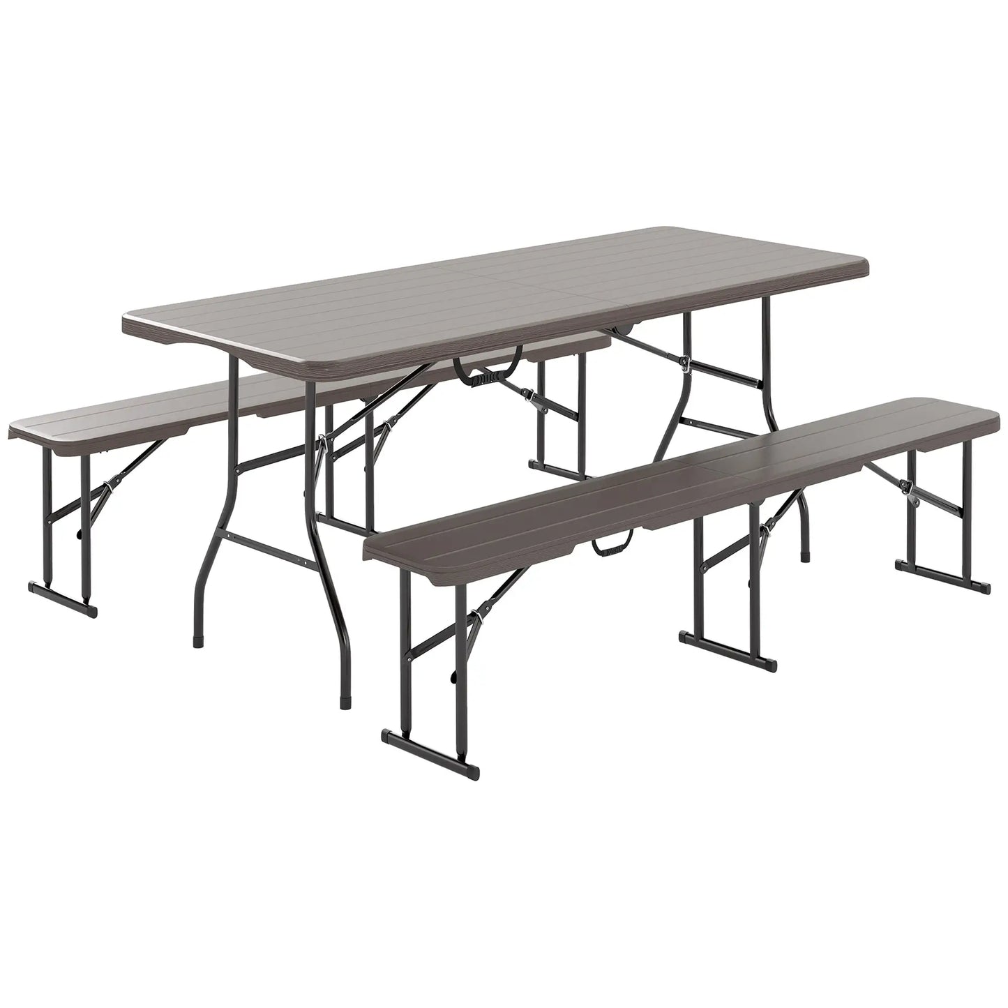 6FT 3PCS Faux Rattan Camping Table Bench Set, Brown Picnic Tables & Camping Chairs at Gallery Canada