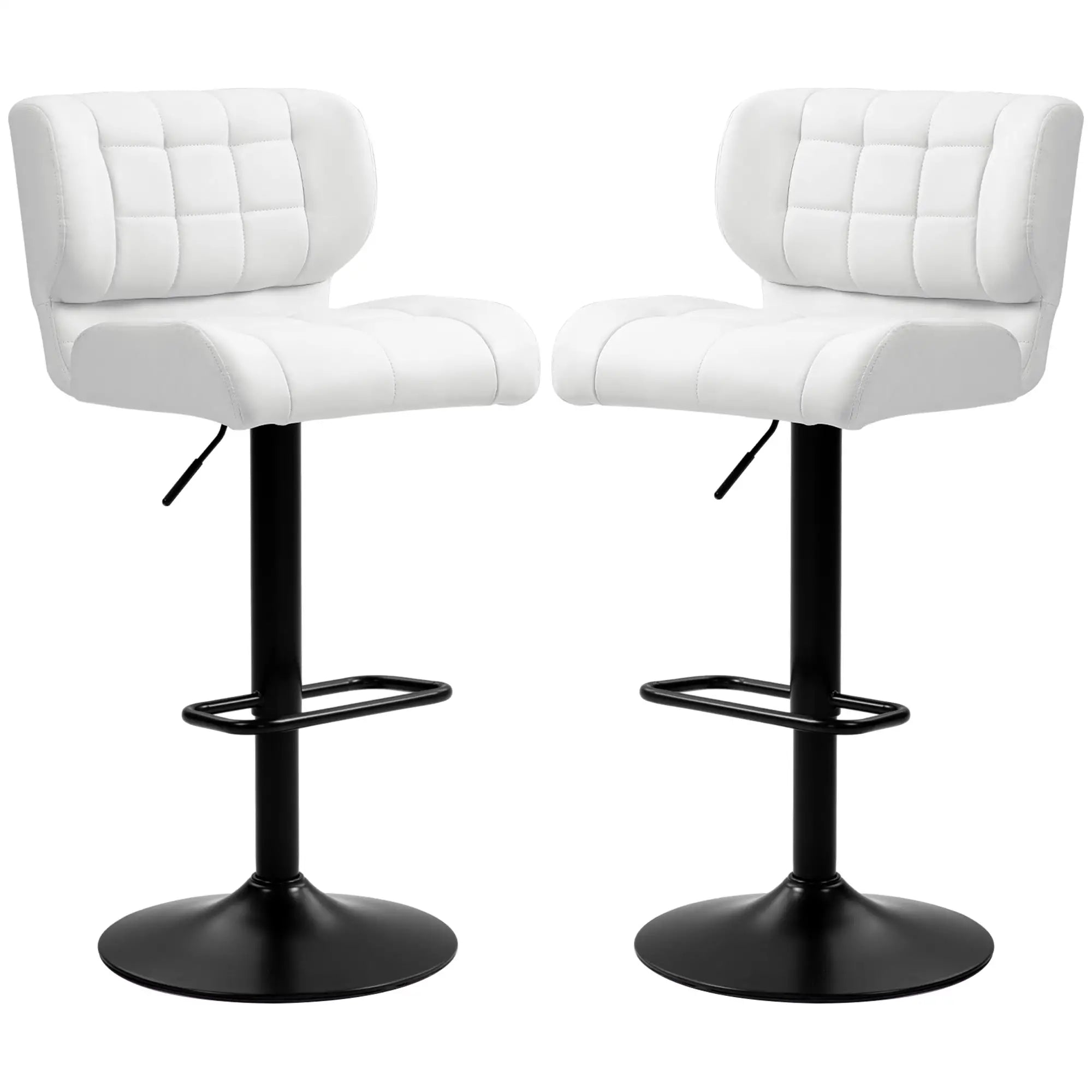Swivel PU Leather Barstools, Set of 2, Adjustable with Footrest, White Bar Stools White at Gallery Canada