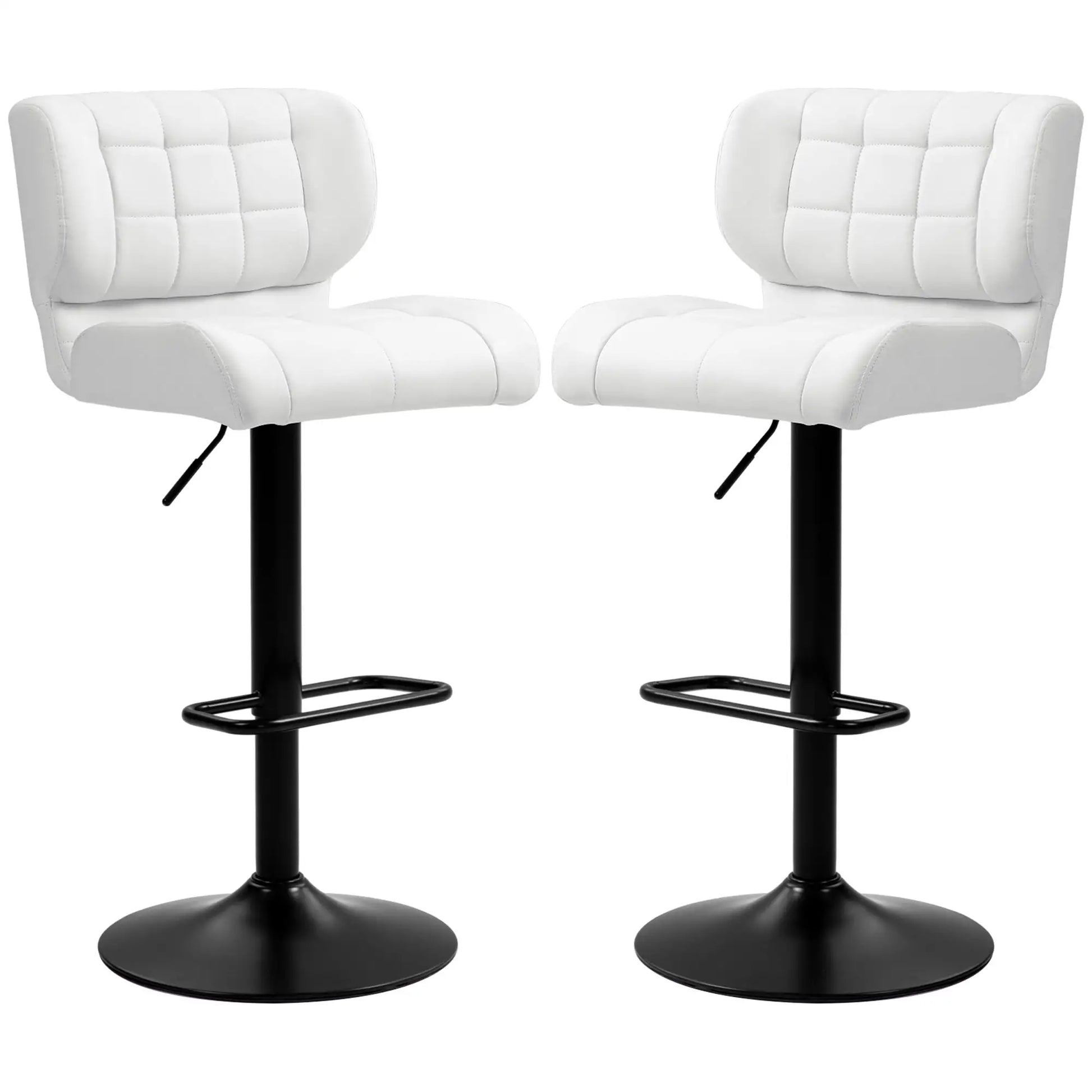 Swivel PU Leather Barstools, Set of 2, Adjustable with Footrest, White Bar Stools White at Gallery Canada