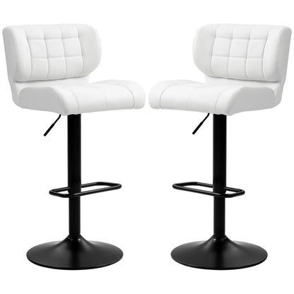 Swivel PU Leather Barstools, Set of 2, Adjustable with Footrest, White Bar Stools White at Gallery Canada