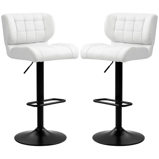 Swivel PU Leather Barstools, Set of 2, Adjustable with Footrest, White Bar Stools White at Gallery Canada