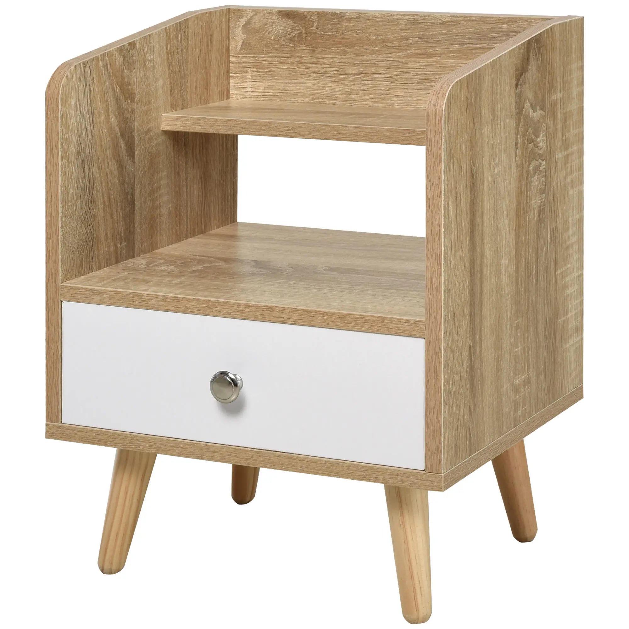 Bedside Table, 2-Tier Shelf with Drawer, Storage End Table, Natural Bedside Tables at Gallery Canada