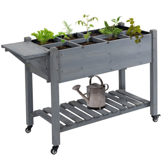 Raised Garden Bed with 8 Grids and Storage Shelf, Elevated Planter Box with Legs, for Vegetables Flowers Herbs, Grey at Gallery Canada