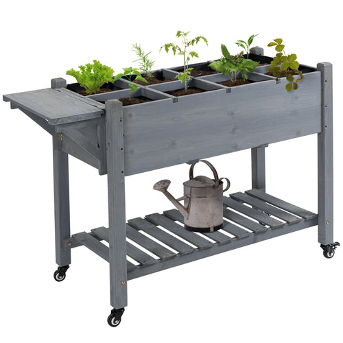 Raised Garden Bed with 8 Grids and Storage Shelf, Elevated Planter Box with Legs, for Vegetables Flowers Herbs, Grey