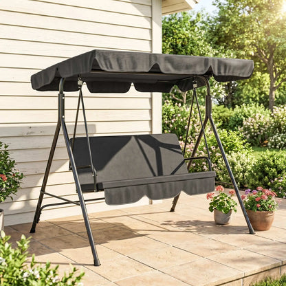 3-Seater Outdoor Porch Swing, Adjustable Canopy, Black Patio Swings with Stand at Gallery Canada