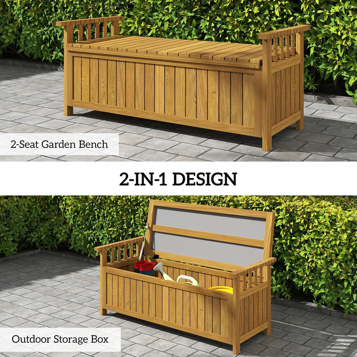 Wooden Storage Bench With Armrests, Outdoor Patio Garden, Brown Patio Chairs at Gallery Canada