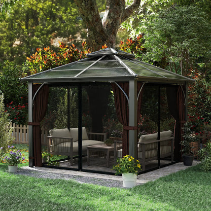 10' x 10' Hardtop Gazebo, 7mm Polycarbonate Roof, Netting And Curtains, Coffee Gazebos at Gallery Canada