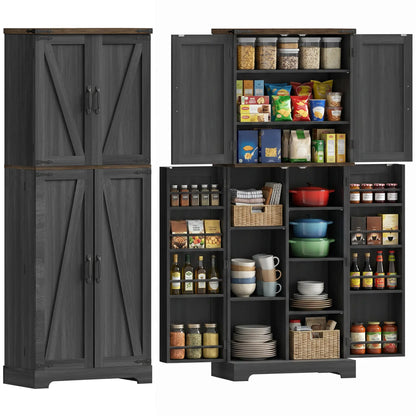 64" Tall Kitchen Pantry Cabinet, Spice Racks, Adjustable Shelves, Black Kitchen Pantry Cabinets at Gallery Canada