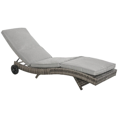 Adjustable Wicker Chaise Lounge Chair with Cushion, Wheels, Grey Chaise Loungers Grey at Gallery Canada