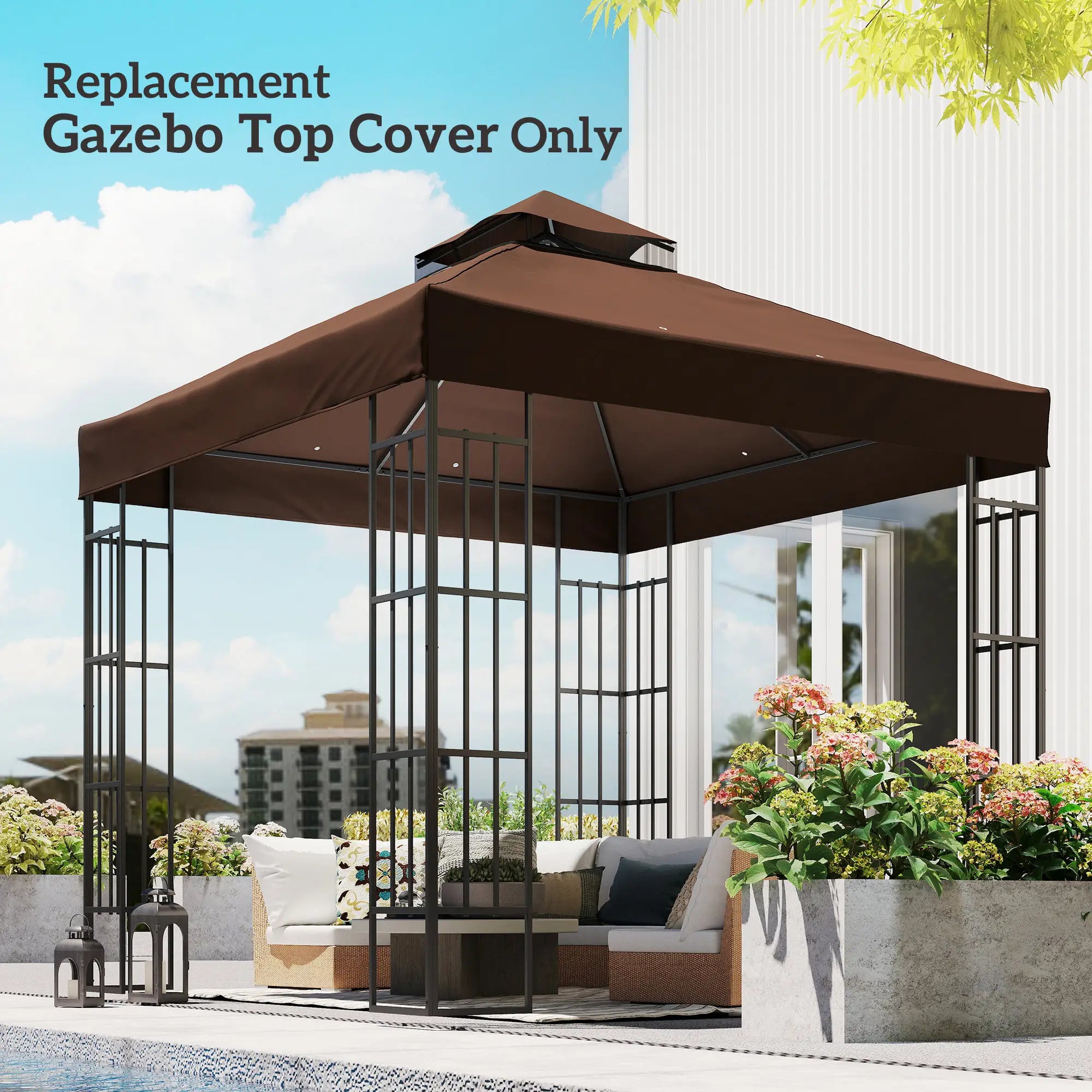 10' x 10' Gazebo Replacement Cover, 2-Tier Roof, UPF30+, Coffee Gazebo Canopy Replacement at Gallery Canada