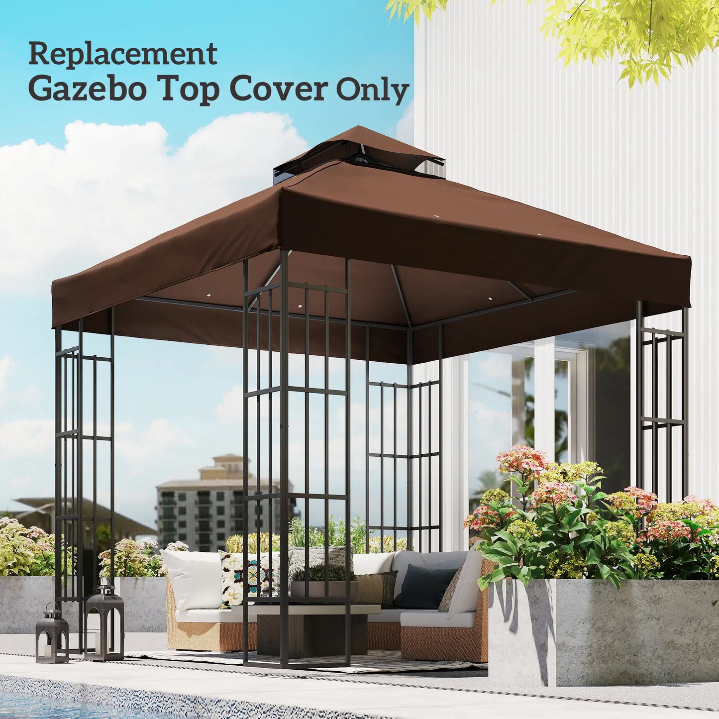 10' x 10' Gazebo Replacement Cover, 2-Tier Roof, UPF30+, Coffee Gazebo Canopy Replacement at Gallery Canada
