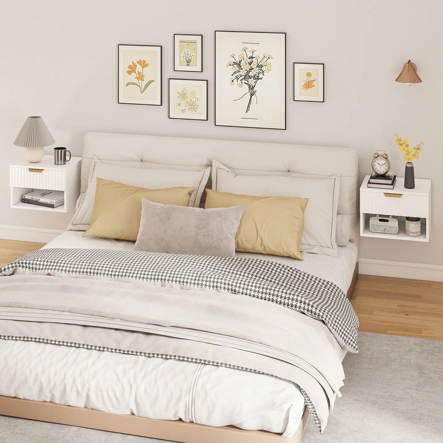 Floating Nightstands, Set of 2 with Drawer and Shelf, White Bedside Tables at Gallery Canada