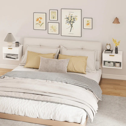 Floating Nightstands, Set of 2 with Drawer and Shelf, White Bedside Tables at Gallery Canada