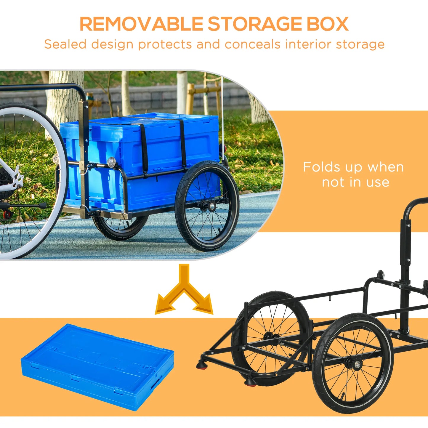 Steel Bike Trailer, Foldable Storage Box, Safe Reflectors, Max Load 88LBS, Blue