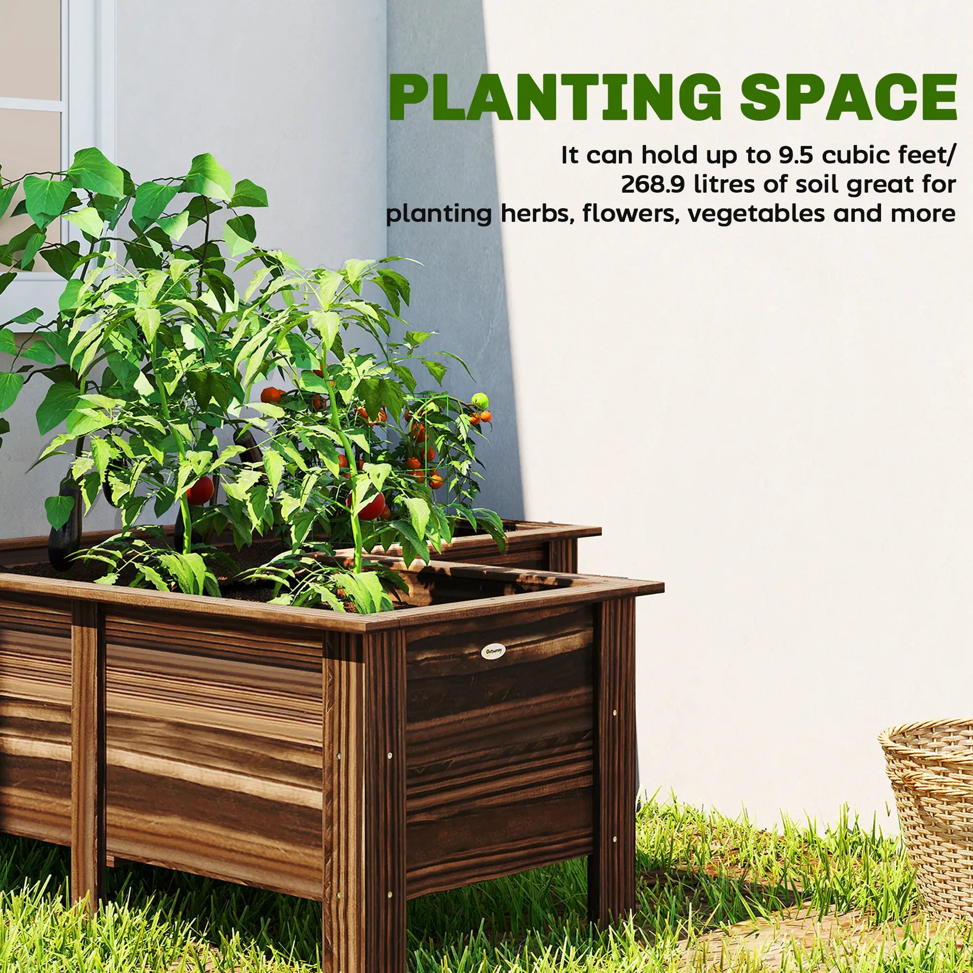 Wooden Raised Garden Bed, L-Shaped, Carbonized, With Legs Wooden Planter Boxes at Gallery Canada