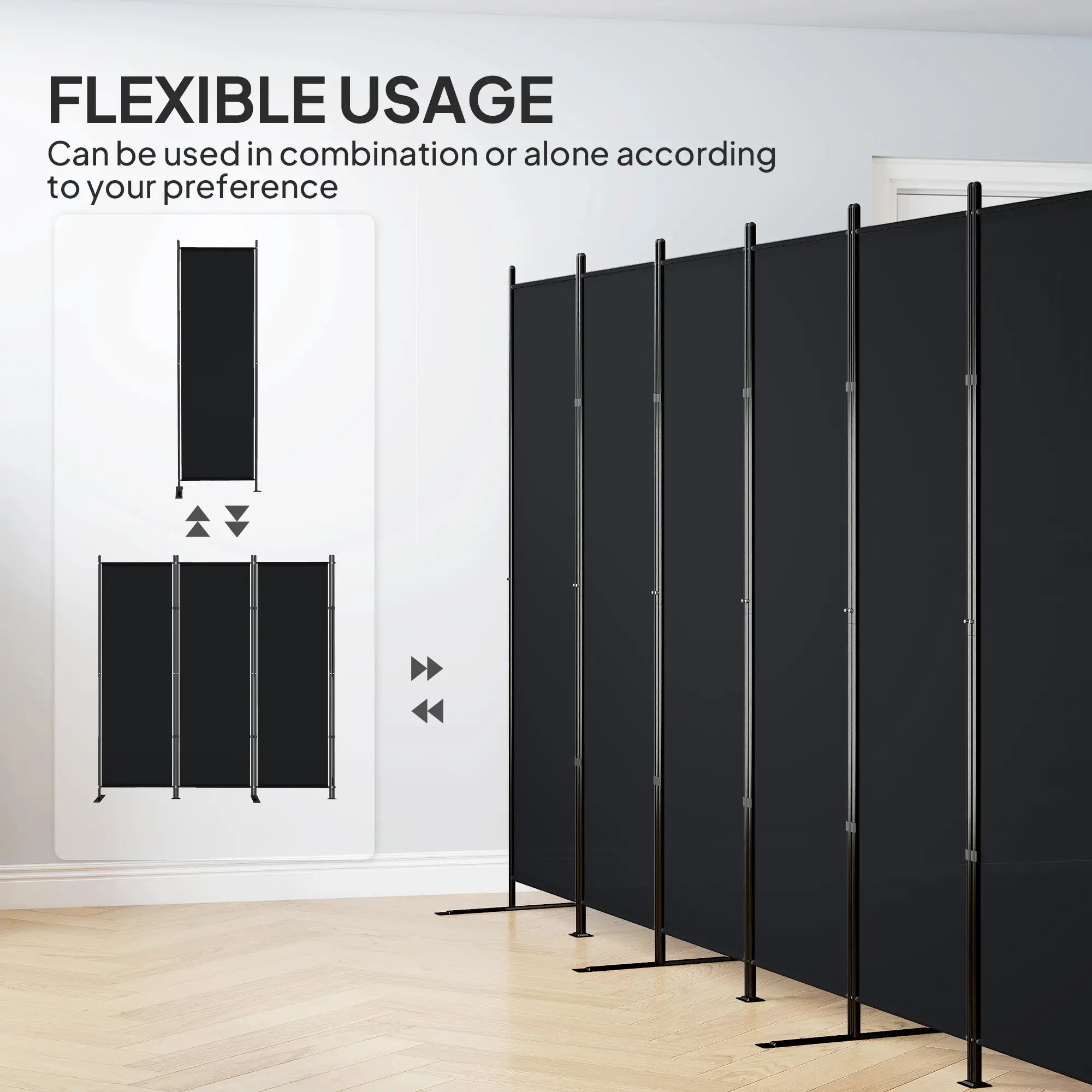 6 Ft 6 Panel Folding Room Divider, Portable Privacy Screen, Black Room Dividers at Gallery Canada