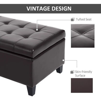 Storage Ottoman Bench, 51 Inches PU Leather, Solid Wood Legs, Brown Storage Ottomans & Benches at Gallery Canada