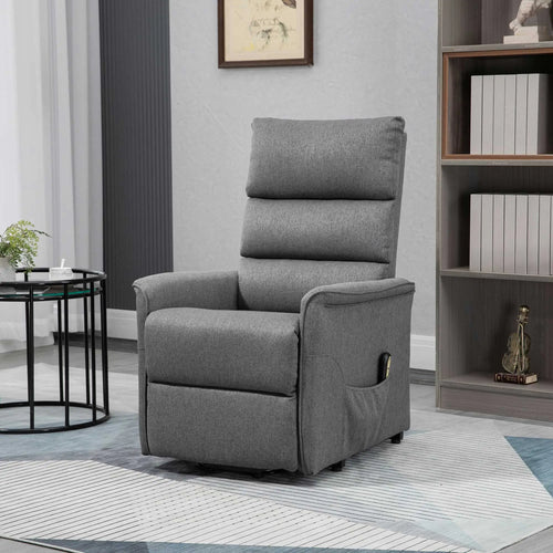 Power Lift Chair Recliner, Remote Control, Side Pockets, Dark Grey